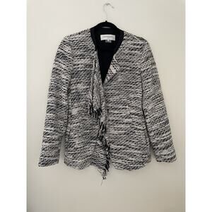 Gerard Darel Paris Women’s Tweed Boucle Open Front Blazer Jacket Black White 44